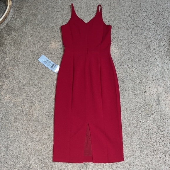 Dress The Population Lyla V-Neck Sleeveless Crepe Sheath Pencil Dress Garnet XS - Picture 7 of 12